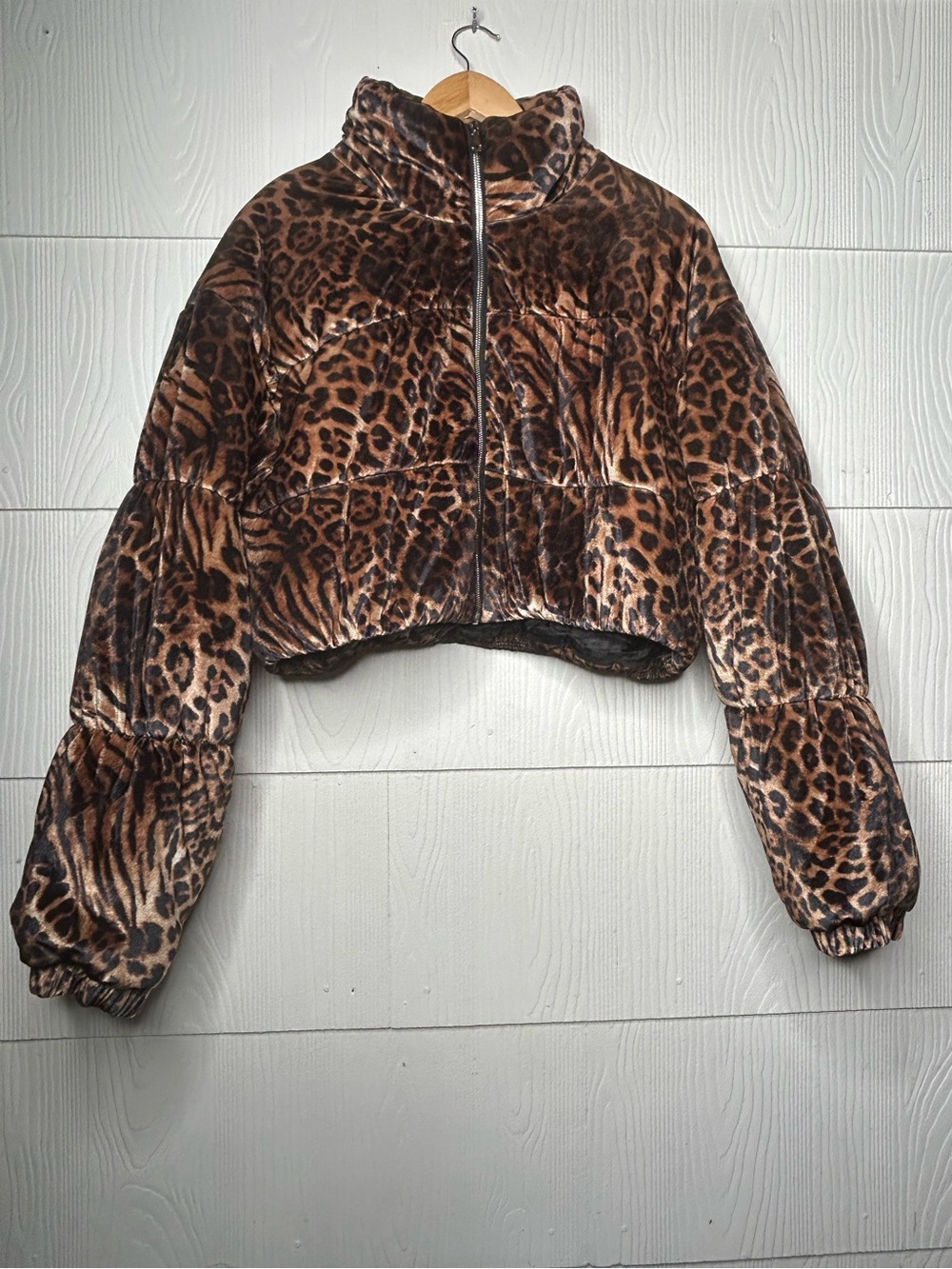 Tiger Mist Leopard-Print Cropped Puffer Jacket - Brown